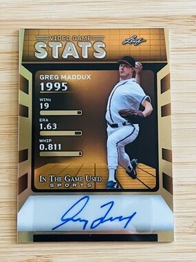 GREG MADDUX 2025 Leaf Video Game Stats Gold Prizm Refractor Auto Autograph 1/1